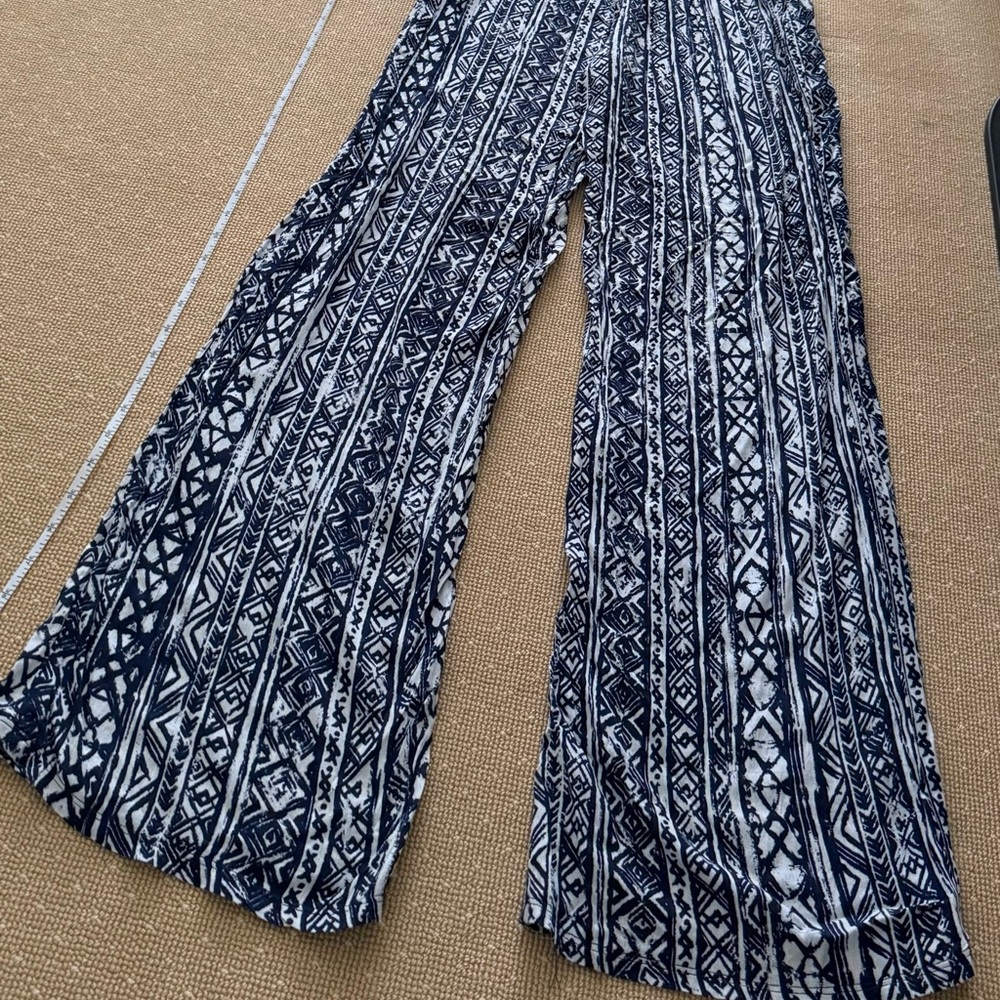 Three Dots Navy White Boho Wide Leg Pants S